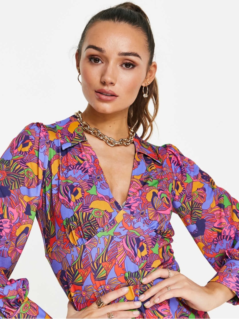 ASOS Never Fully Dressed Purple Mini Dress with Pink & Orange Accents Size 6